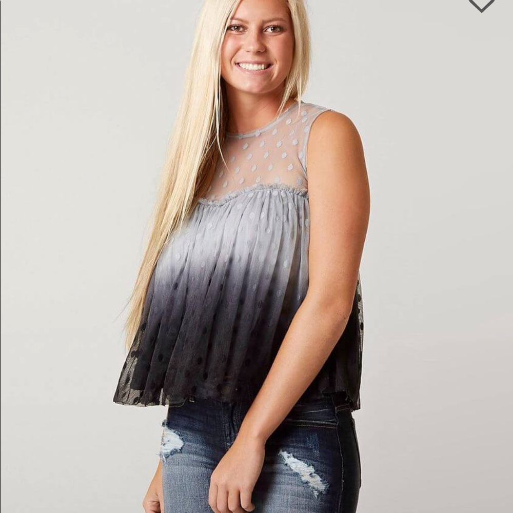 Ombre polka dot mesh top